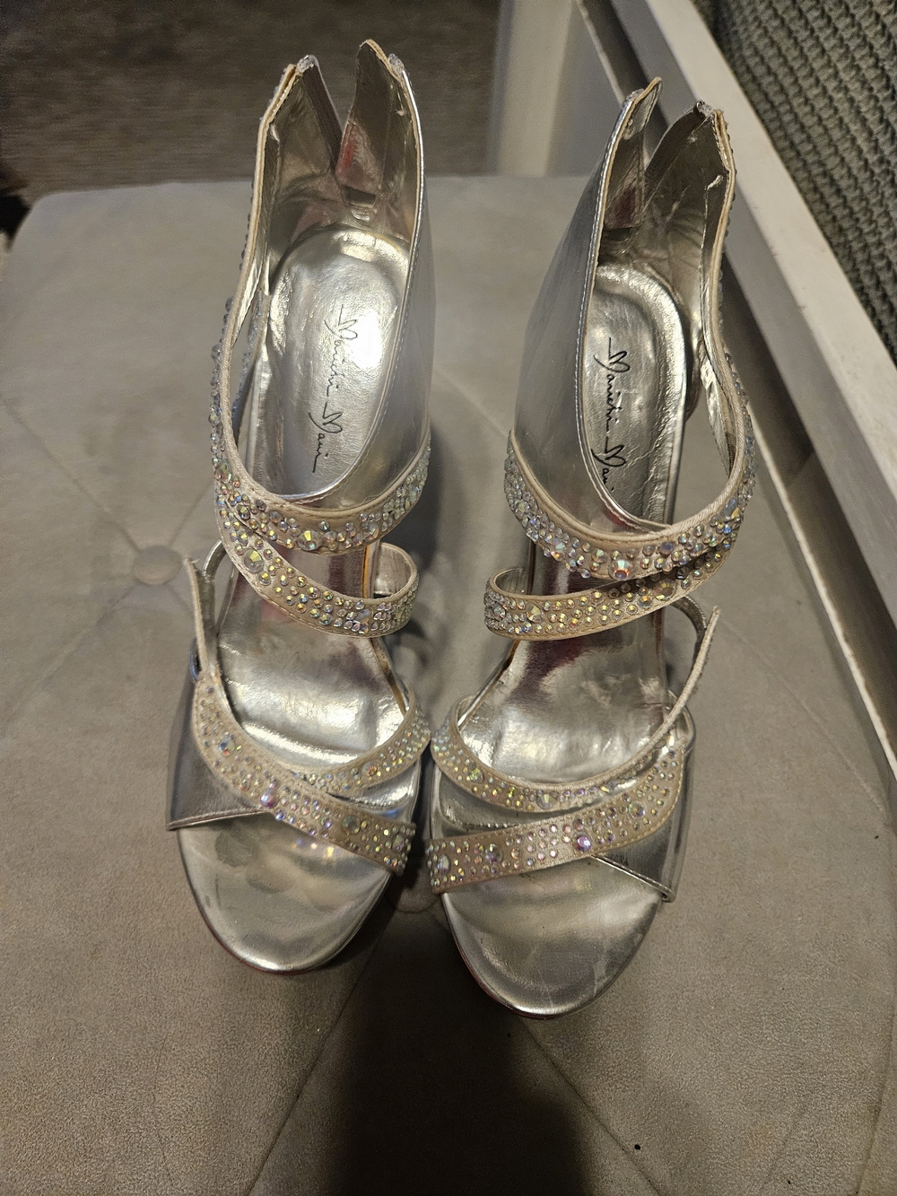 Silver Crystal Strappy High Heels - Women's Evening Sandals